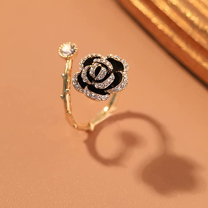 Black Rose Gold Zirconia Ring - Adjustable