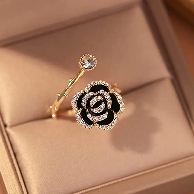 Black Rose Gold Zirconia Ring - Adjustable
