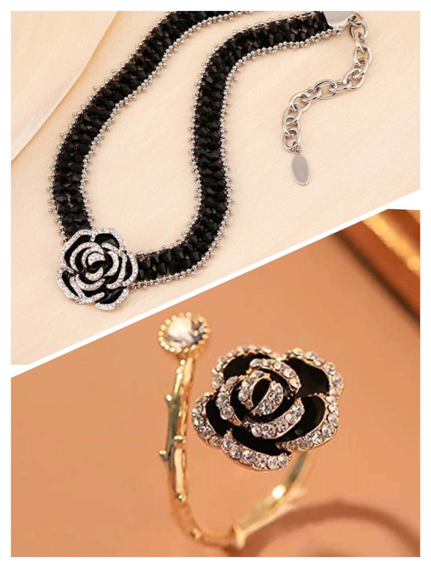 BLACK ROSE BLOSSOMS NECKLACE