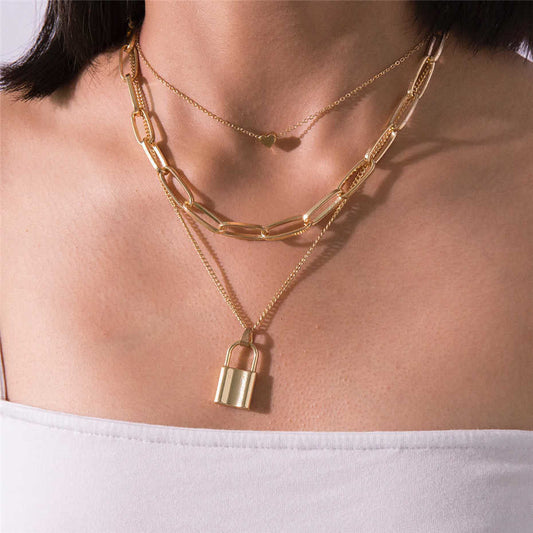 Multi Layer Lover Lock Necklace